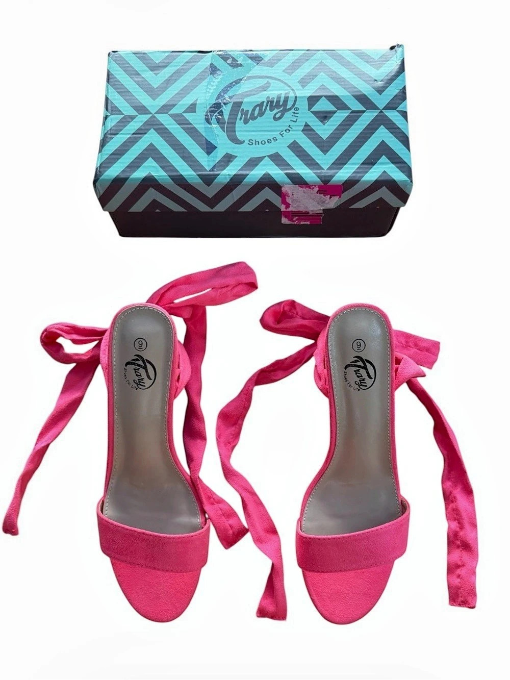 Trary Pink Suede Lace-Up Ankle Strap Chunky Block Heel Sandals Size 9 NIB